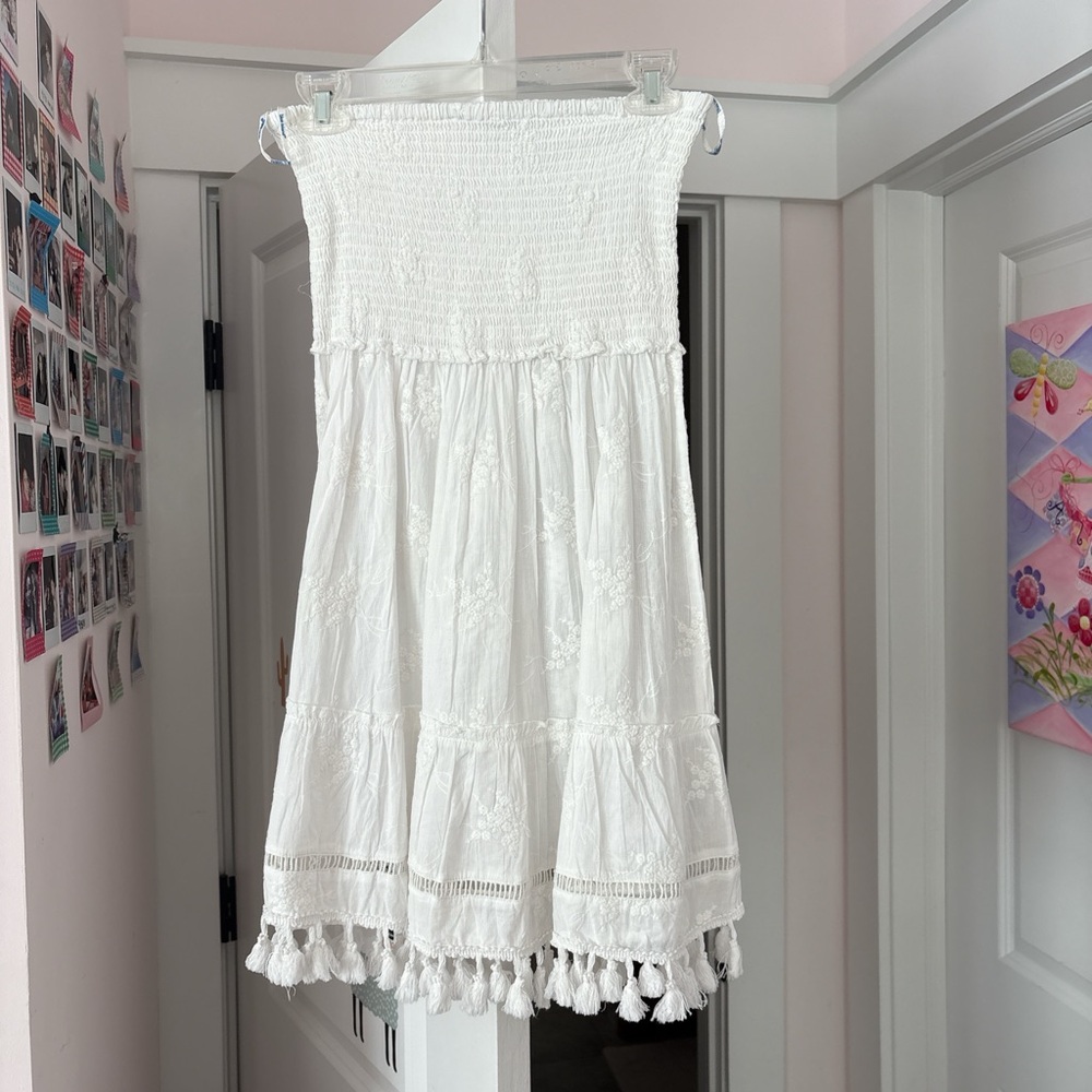 Blue Island White Smocked Tiered Minidress